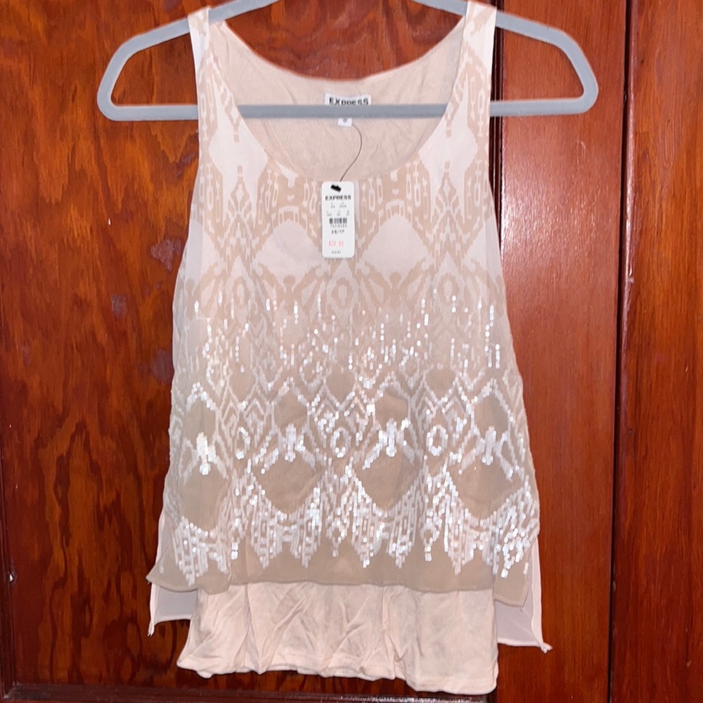 Extra small, blush, Express tank top with sequin detail
